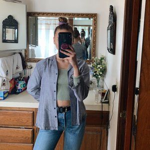 GINGHAM BUTTON UP BLOUSE WITH RUFFLE DETAILING